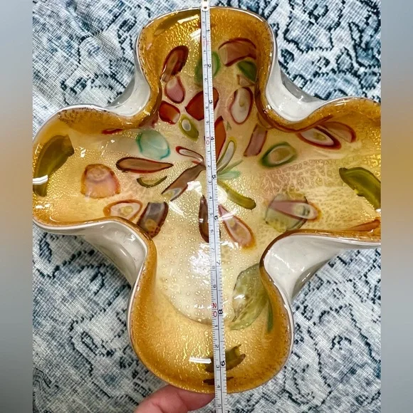 Vintage Murano Vetreria Fratelli Toso Rolled Sides Hollow Canes Cased Bowl - Picture 3 of 11